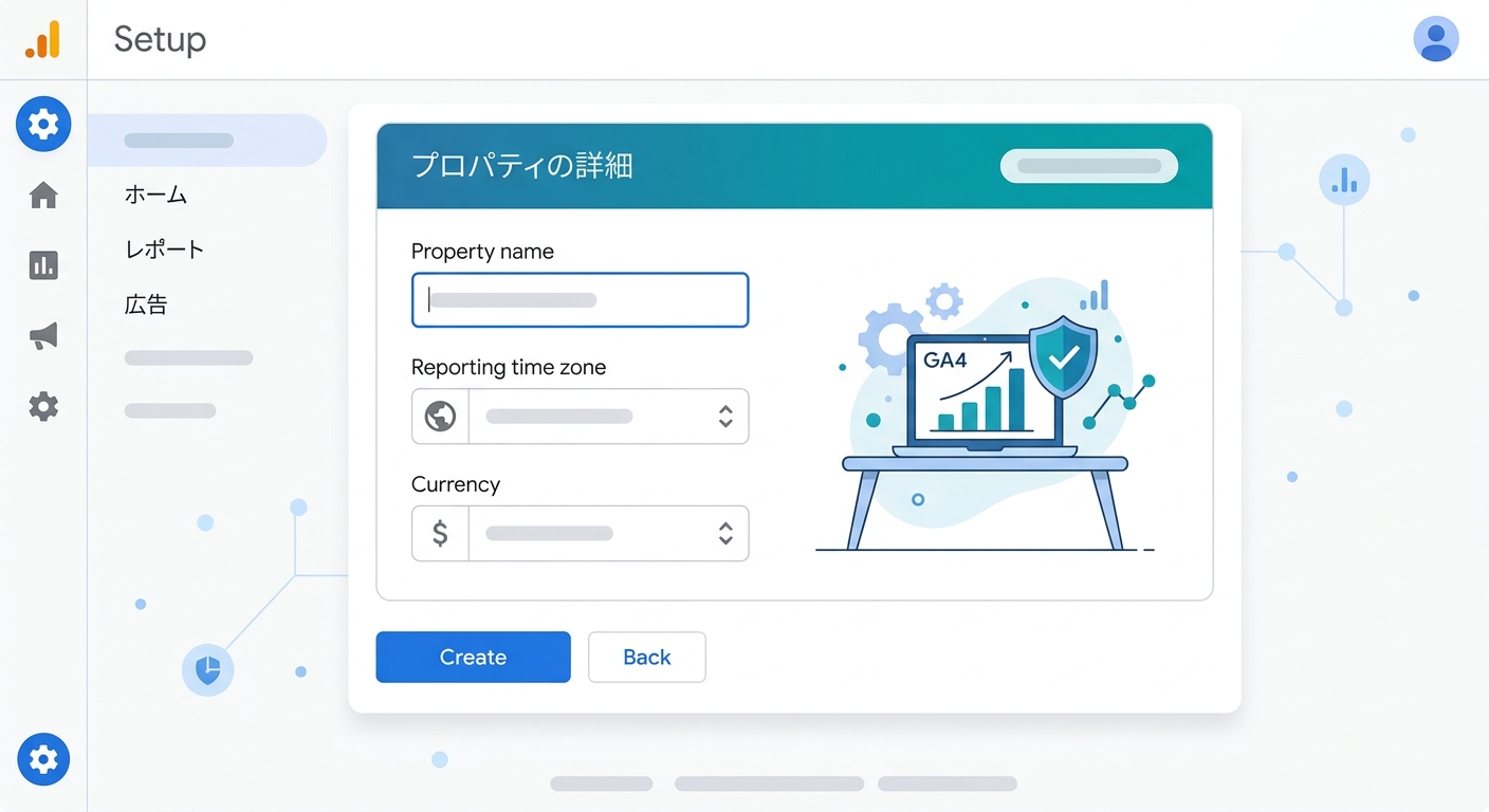 Google Analytics 4のプロパティ作成画面のスクリーンショット